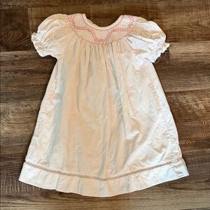 White and Pink Smocked Corduroy Dress